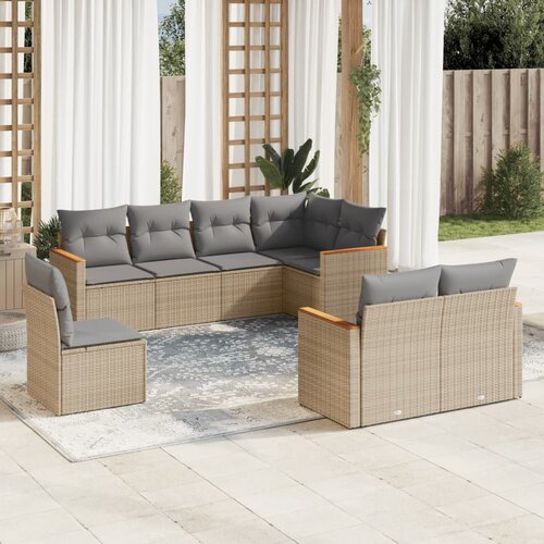 vidaXL 8-dijelni set vrtnih sofa od poliratana s jastucima bež Cijene
