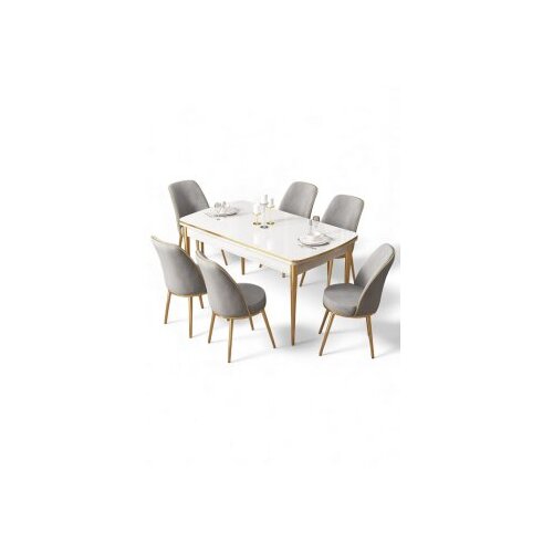 Hanah home Rasklopivi trpezarijski sto i stolice (7 delova) Nira White Gold Grey Cene