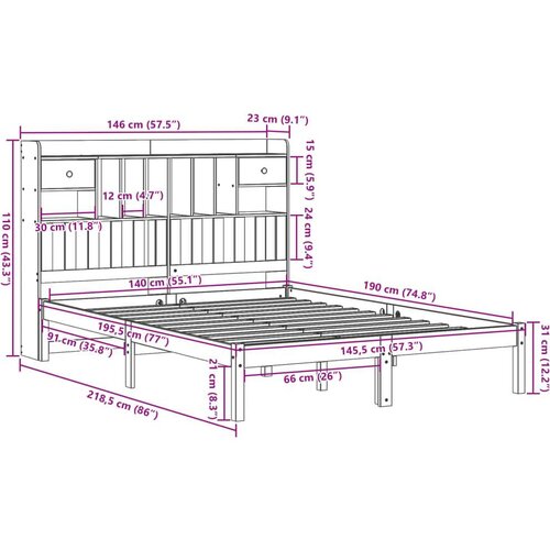 vidaXL Krevet s regalom za knjige bez madraca 140 x 190 cm od borovine Cene