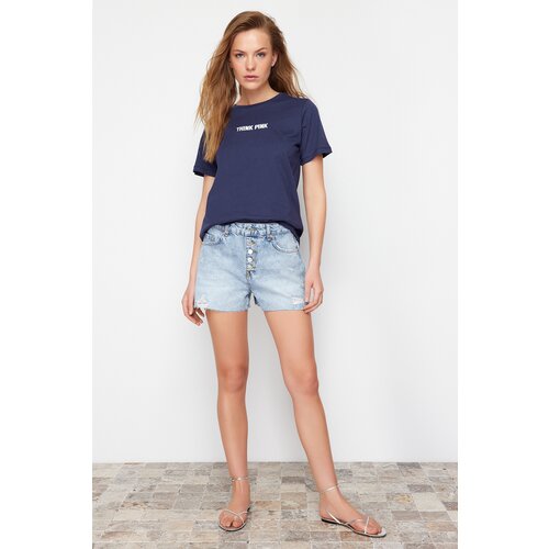 Trendyol Blue More Sustainble Ripped High Waist Shorts Slike