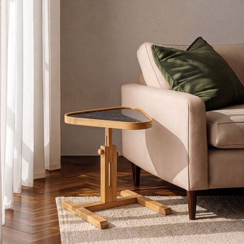 Hanah home pomoćni sto Opus Ucgen 46, 46 cm, hrast / crni mermer Cene
