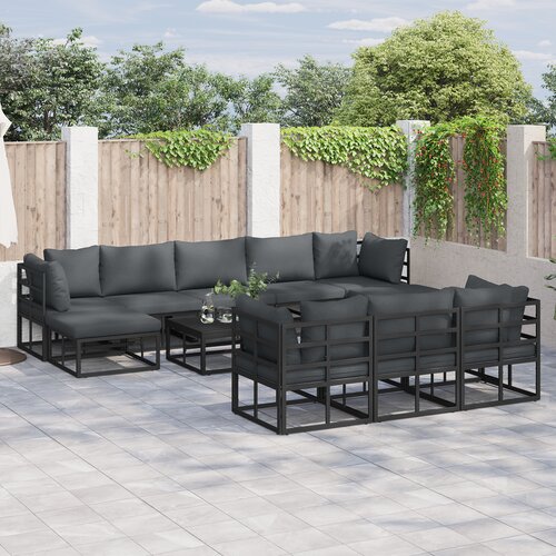 vidaXL Vrtna sedežna garnitura 11 pcs Črna 70 x 70 x 32 cm Aluminij Cene