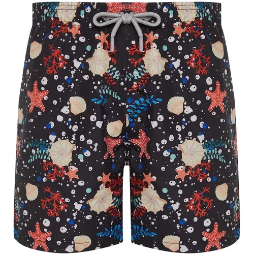 Trendyol Black Standard Size Starfish Patterned Beach Shorts