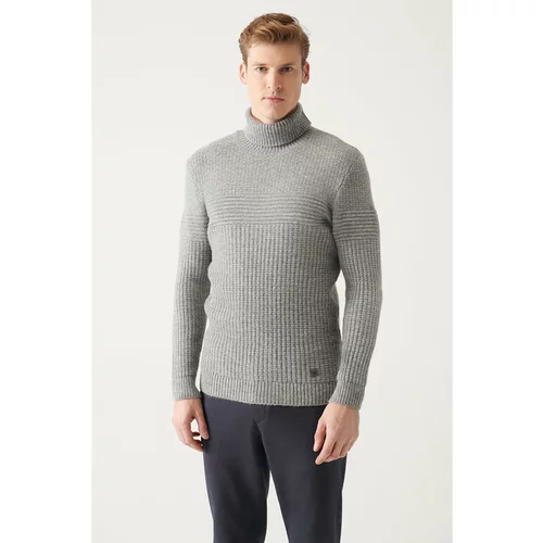 Avva Men's Gray Full Turtleneck Textured Standard Fit Normal Cut Knitwear Sweater