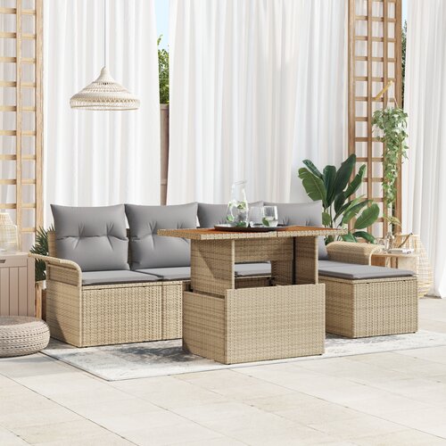 vidaXL 6-dijelni vrtni set sofa s jastučićima Bež Poli Ratan Cijene