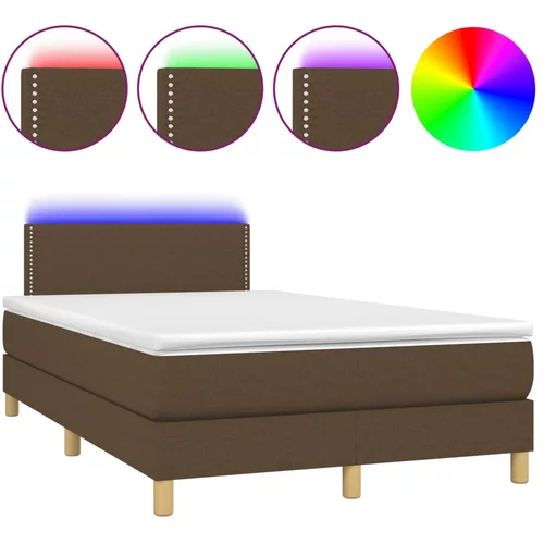 vidaXL Box spring postelja z vzmetnico LED tem. rjava 120x190 cm blago, (21111934)