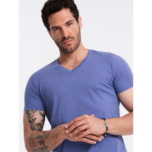 Ombre BASIC men's cotton classic tee with v-neck - purple Cene