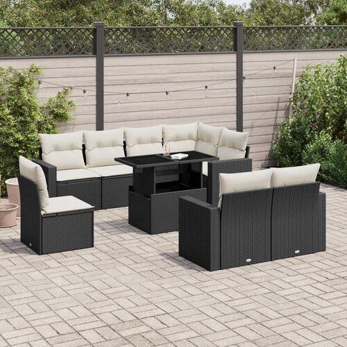 vidaXL 9-dijelni set vrtnih sofa s jastucima crni od poliratana Cijene