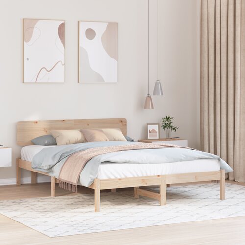 VidaXL Posteljni okvir z glavo 200x200 cm Trden borov les Slike