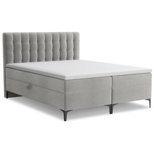 Makamii Svetlo siva boxspring postelja s prostorom za shranjevanje 140x200 cm Puhala – Cene