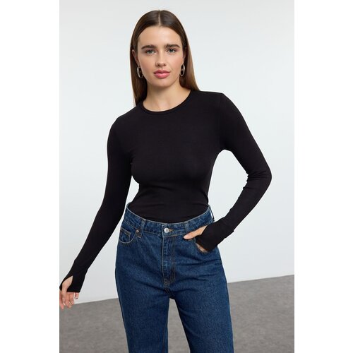 Trendyol Black Viscose/Soft Fabric Finger-Touch Detailed Flexible Knitted Blouse Cene