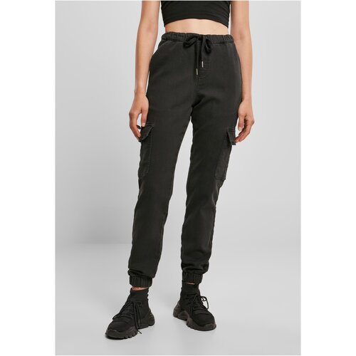UC Ladies Women's High Waisted Knitted Denim Cargo Pants - Black Cene