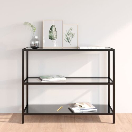 The Living Store Polica prozorna in črna 100x36x90 cm kaljeno steklo - Polica, (21437957) Cene