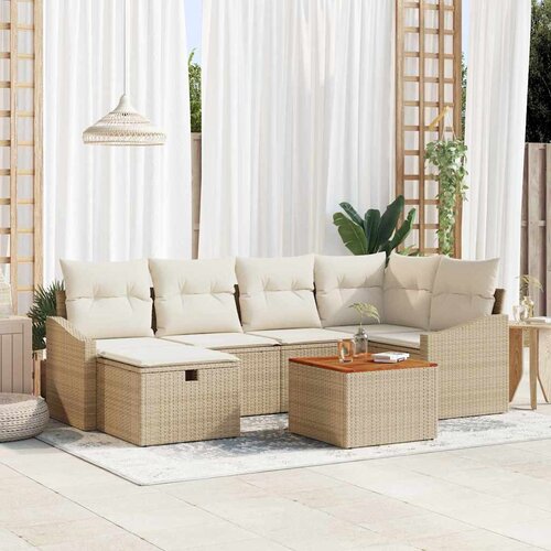  Sjedeća garnitura za vrt 7 kom. Bež poliratan 233,5 x 123,5 x 85 cm Slike