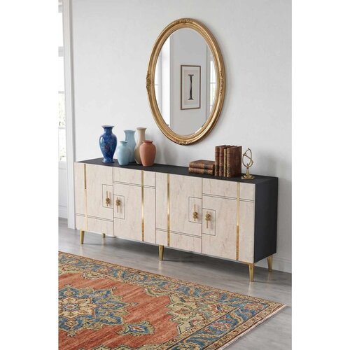 Hanah home komoda Ilay 180, 180 cm, antracit / travertin / zlatna Cene