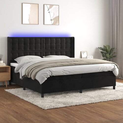 VidaXL Box spring postelja z vzmetnico LED črna 200x200 cm žamet Slike