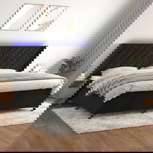 vidaXL Krevet box spring s madracem LED crni 200x200 cm baršun Cene