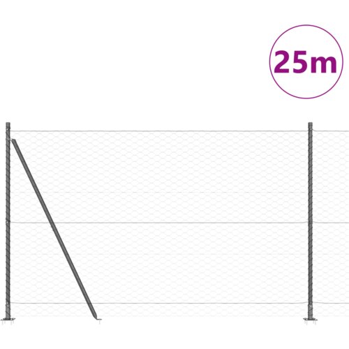 vidaXL Šesterokotna Ograja Siva 1.6x25 m Jeklo, Ograjni Stebri s Podnožnimi Ploščami 13 kos Ø32mm 88.5cm Galvanizirano Jeklo Cene