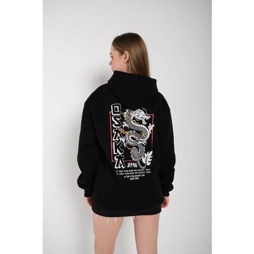 K&H TWENTY-ONE Unisex Hoodie Black Oversized Sweatshirt Printed Osaka Slike