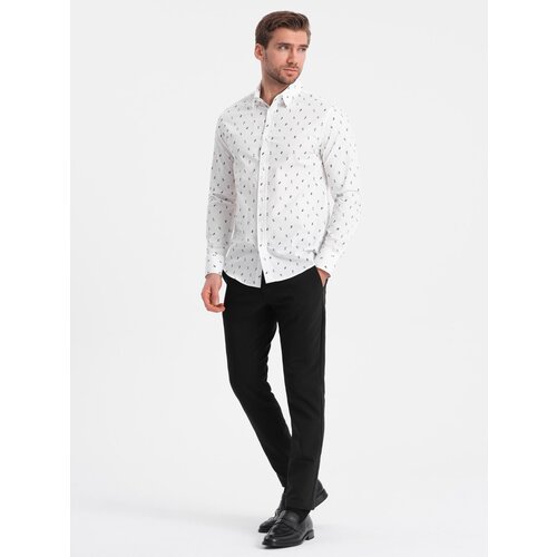 Ombre Men's SLIM FIT patterned cotton shirt - white Cijene