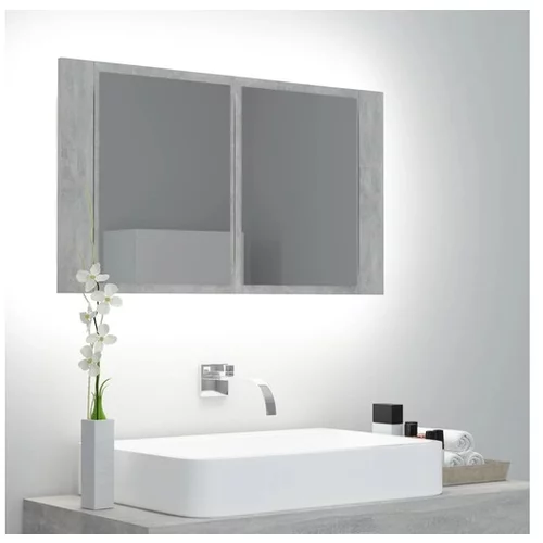  LED kopalniška omarica z ogledalom betonsko siva 80x12x45 cm