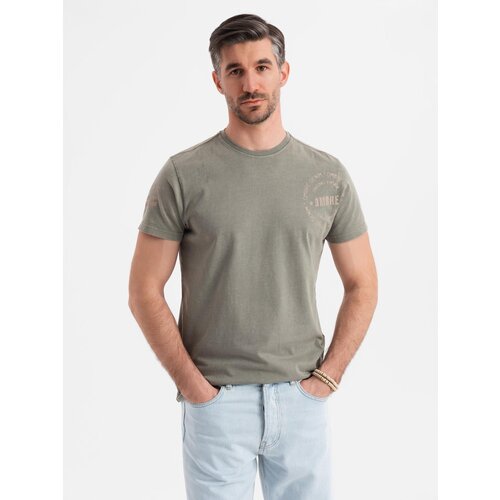 Ombre Men&amp;#039;s military-style printed cotton T-shirt - light olive Slike