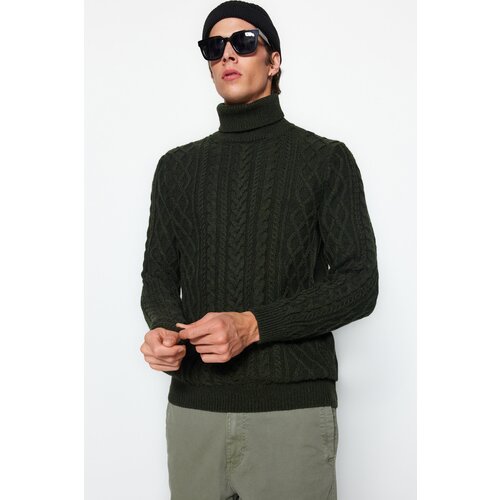 Trendyol Khaki Men's Slim Fit Turtleneck Hair Knit Knitwear Sweater Cene