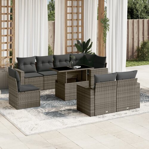 vidaXL 9-dijelni set vrtnih sofa od poliratana s jastucima sivi Cijene