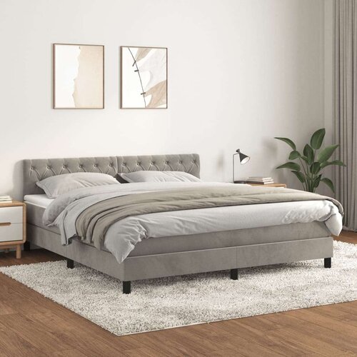  Box spring postelja z vzmetnico svetlo siva 160x200 cm žamet, (20846683) Slike