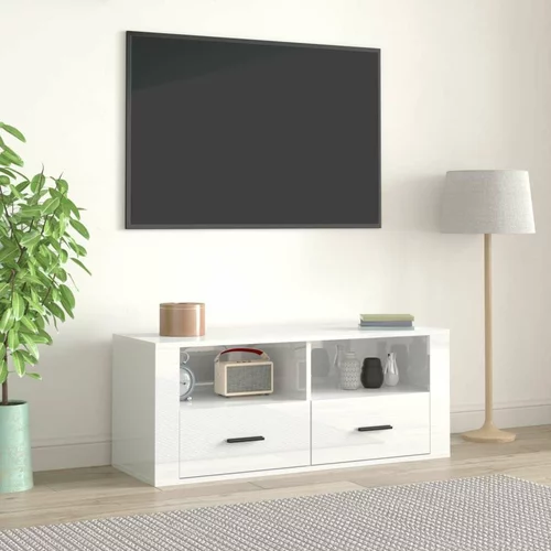 TV omarica visok sijaj bela 100x35x40 cm inženirski les, (20734804)