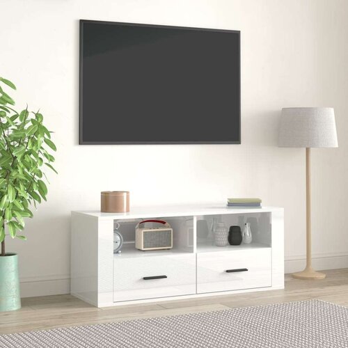 TV ormarić sjajni bijeli 100 x 35 x 40 cm od konstruiranog drva Slike