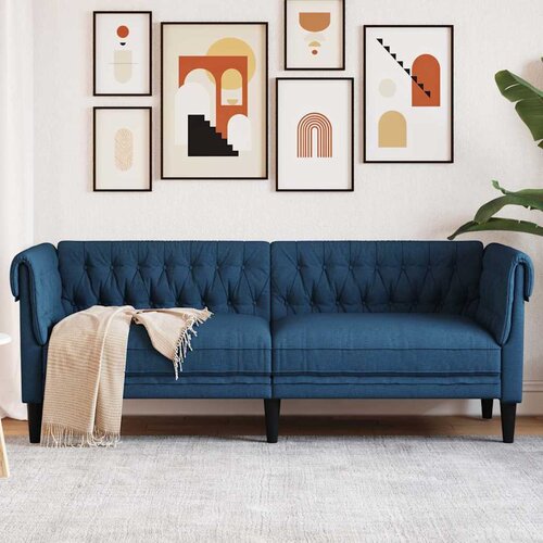 vidaXL kavč trosed chesterfield modra tkanina Cene