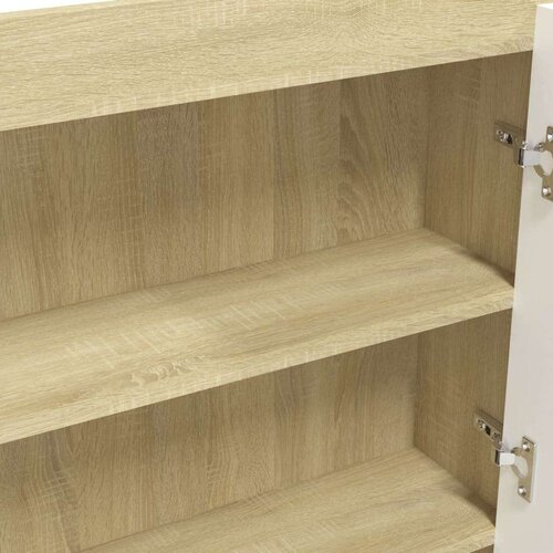 VidaXL Kopalni&amp;scaron;ka omarica z ogledalom 80x15x60 cm MDF bela in hrast Slike