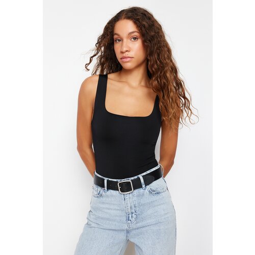 Trendyol Black Fitted/Body-Sitting Back Low-Cut Square Collar Flexible Knitted Body with Snap Fasteners Slike