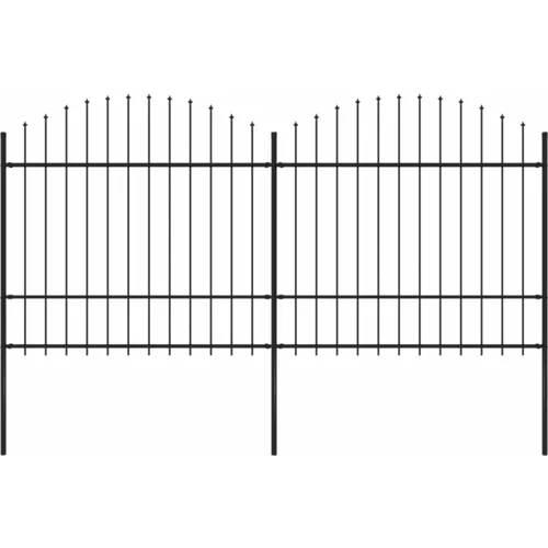 vidaXL vrtna ograja s koničastimi vrhovi jeklo (1,5-1,75)x3,4 m črna