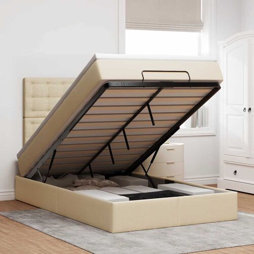 VidaXL Otomanski krevet madracem i LED krem 120x190 cm tkanina Slike
