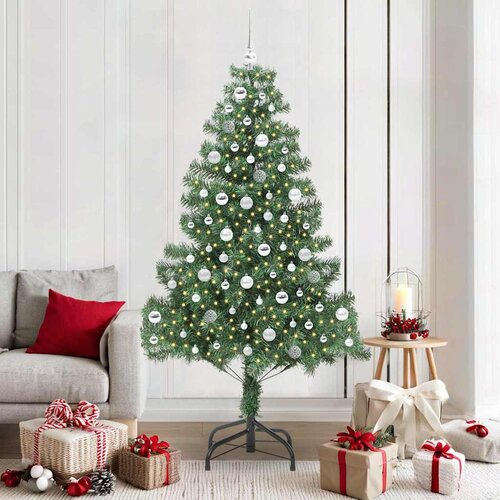 vidaXL Božično drevo med 300 LED z stojalom Zelena 210 cm PVC Cene
