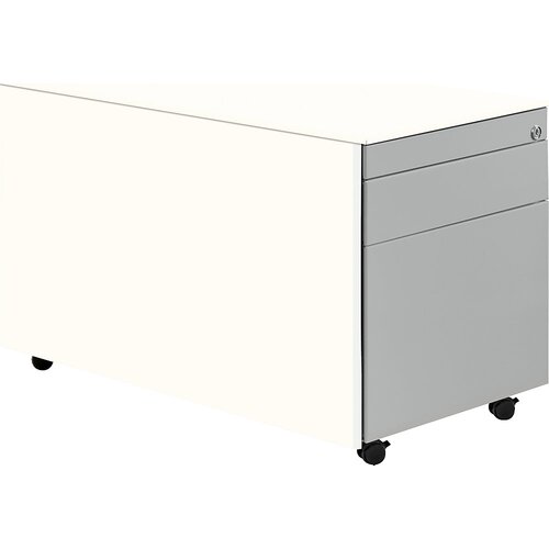 mauser Predalnik s kolesi, V x G 520 x 800 mm, 1 predal za material, 1 predal za obešalne mape, čista bela / aluminijasto siva / čista bela Cene