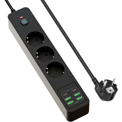 INF BKL-03 EU Power Strip s 6 USB vhodi Black, (21541756) Cene
