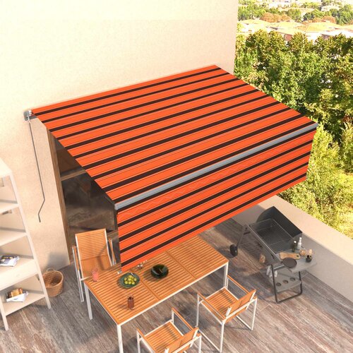 VidaXL Ročno zložljiva tenda s senčilom 4,5x3 m oranžna in rjava Slike