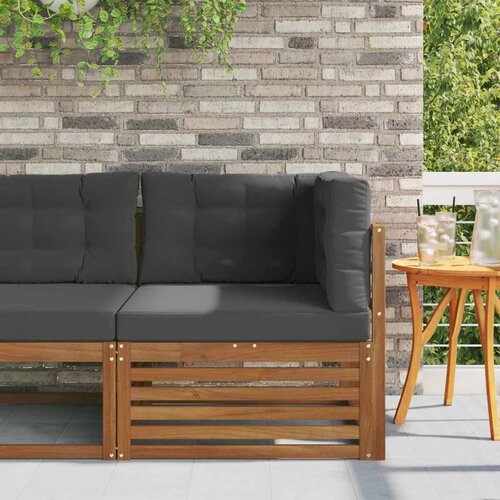  Vanjska kutna sofa Čvrsto drvo akacije Prirodna - Prirodno i antracit kutna sofa Cene