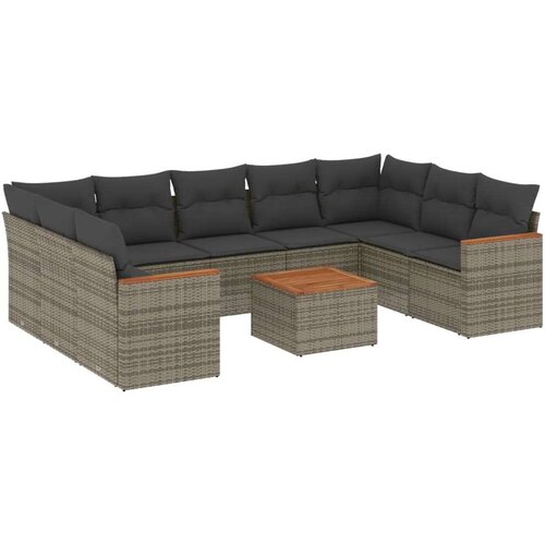 VidaXL 10-dijelni set vrtnih sofa od poliratana s jastucima sivi Slike