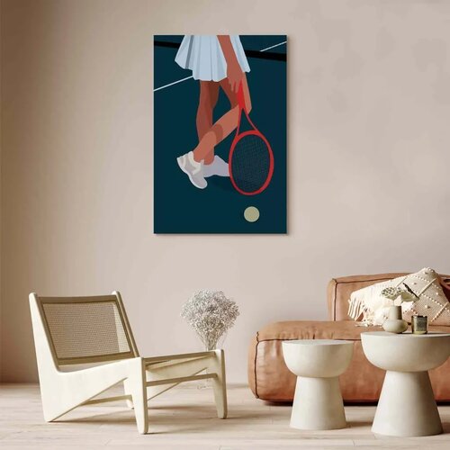  Slika - Female Tennis Player With a Red Racket on the Court - Graphics 20x30 Na talijanskom platnu Slike