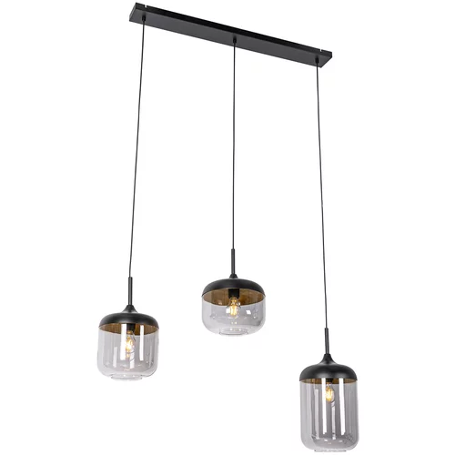 QAZQA Dizajnerska viseča svetilka črna z zlatom in dimnim steklom 3 luči - Kyan