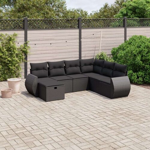  7-dijelni set vrtnih sofa od poliratana s jastucima crni Cijene