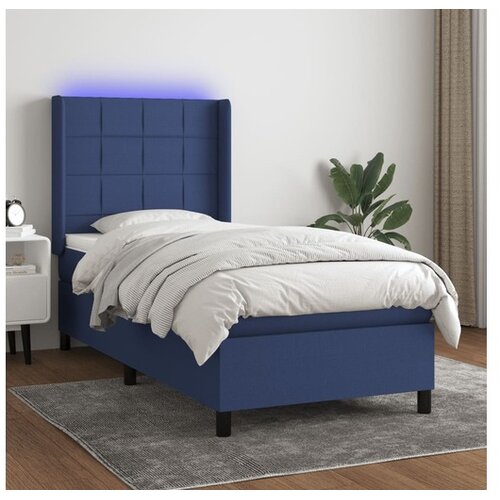  Box spring postelja z vzmetnico LED modra 80x200 cm blago Cene