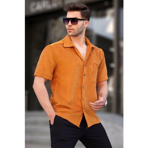 Madmext Men's Yellow Ribbed Short Sleeve Shirt 5594 Slike