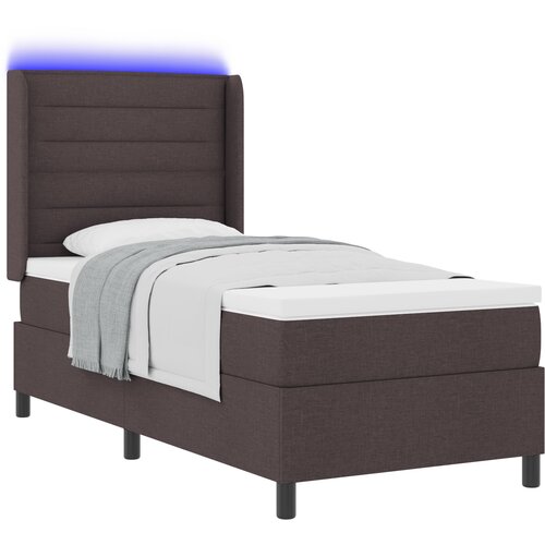 vidaXL Postelja s vzmetnico in LED temno rjava 90x200 cm iz blaga, (22050372) Cene