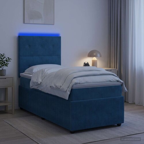 LED okvir za krevet s madracem Plava 90 x 200 cm Baršun Cene