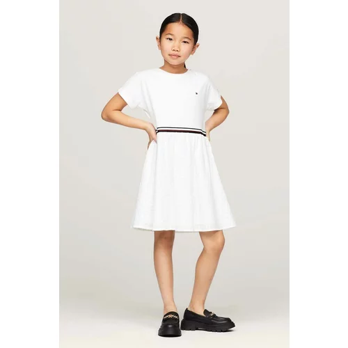 Tommy Hilfiger Dječja pamučna haljina boja: bijela, mini, širi se prema dolje